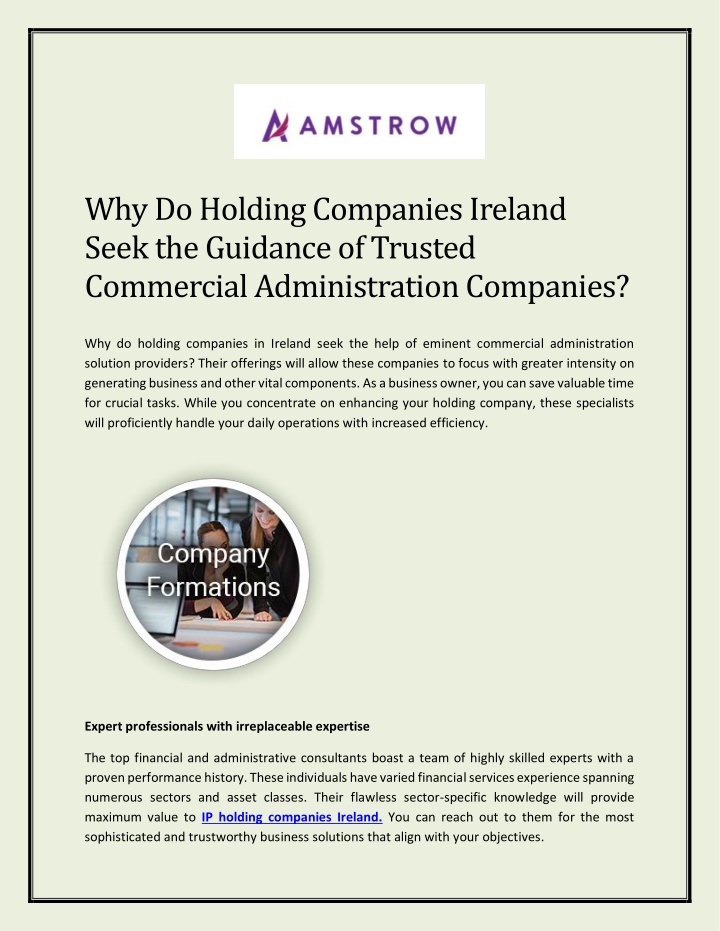 PPT - Why Do Holding Companies Ireland Seek the Guidance of Trusted Commercial Admini PowerPoint Presentation - ID:13718553