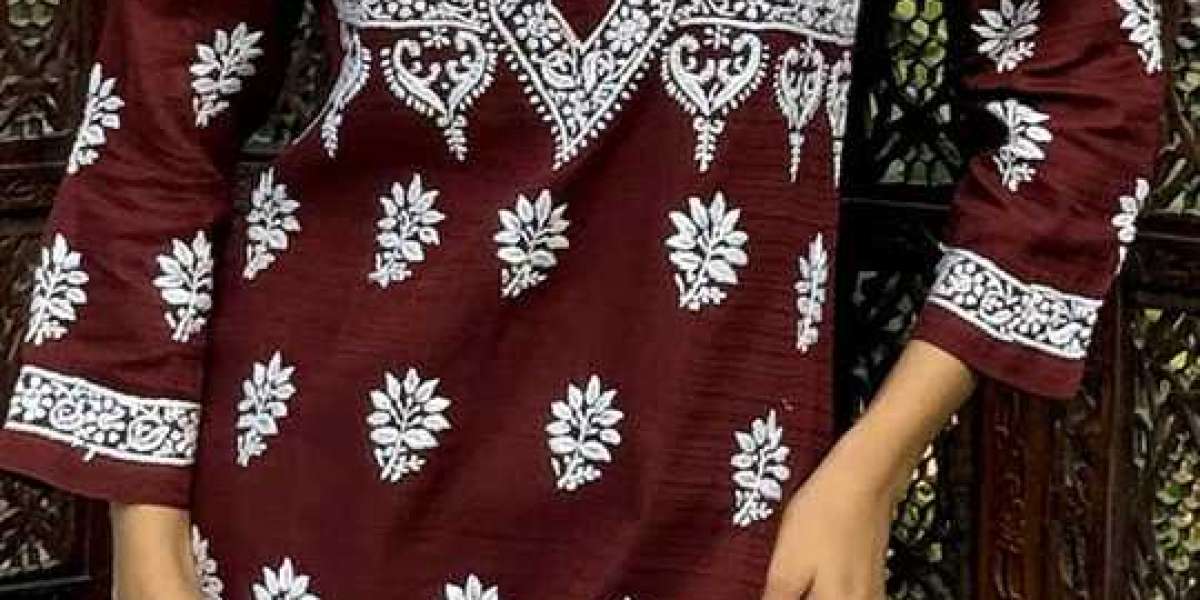 Buy the chikan kurti, chikankari, blue chikankari kurti online - Nazrana Chikan