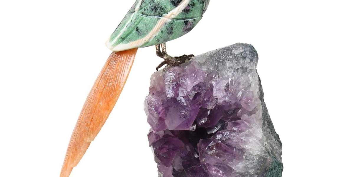 Sunset Citrine & Crystal Parrot on Amethyst – Shankeshwar